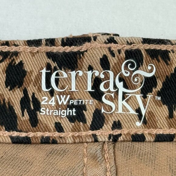Terra & Sky Womens Core Straight Stretch Brown Leopard Denim Jeans Plus 24WP NWT - Picture 5 of 10